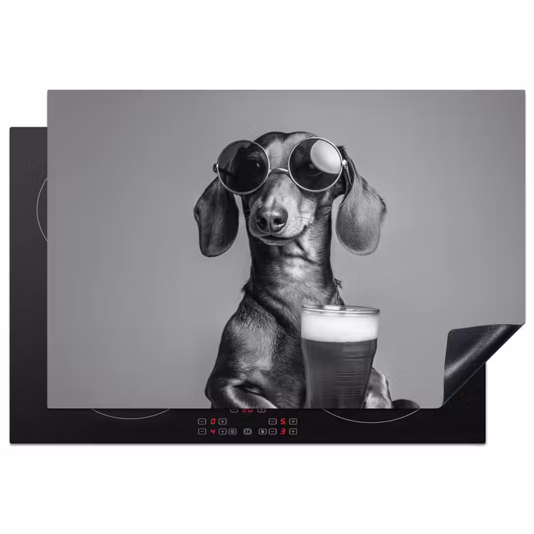 Teckel - Bier - Glas - Bril Inductie beschermer vinyl 3mm klein -3d