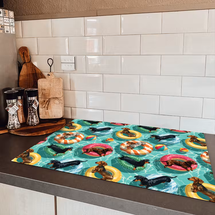 Teckels - Zwembad - Kleurrijk Inductie beschermer vinyl 3mm klein 276 -sfeer3