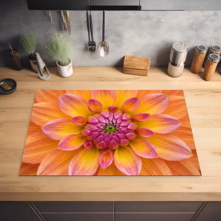 Dahlia - Bloem - Oranje Inductie beschermer vinyl 3mm klein -sfeer5