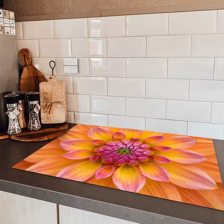 Dahlia - Bloem - Oranje Inductie beschermer vinyl 3mm klein -sfeer3