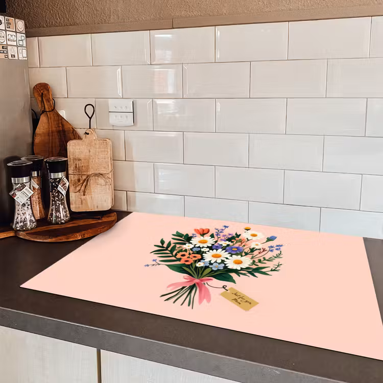 Margrieten - Boeket - Strikje - Roze Inductie beschermer vinyl 3mm klein -sfeer3