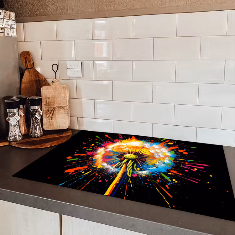 Paardenbloem - Graffiti - Kleurrijk - Bloemen - Natuur Inductie beschermer vinyl 3mm klein -sfeer3