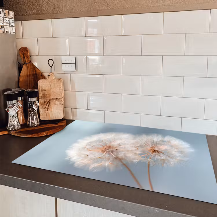 Paardenbloemen - Pluisjes - Wit Inductie beschermer vinyl 3mm klein -sfeer3