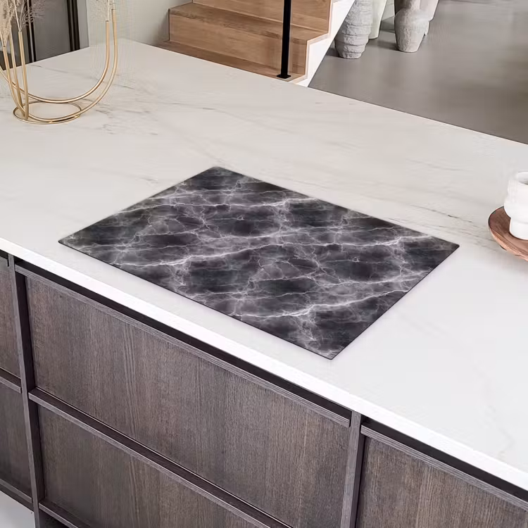 Donkergrijs - Bliksem - Marmer Inductie beschermer vinyl 3mm klein 276 -sfeer8