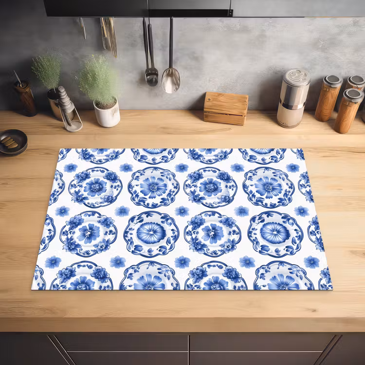 Sierborden - Bloemen - Blauw Inductie beschermer vinyl 3mm klein 276 -sfeer5