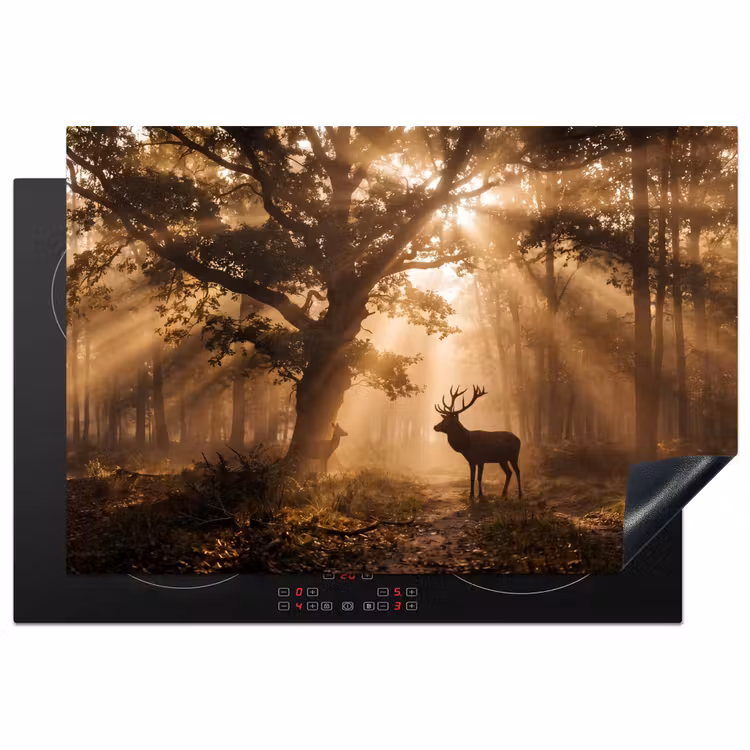 Hert - Bos - Mistig - Natuur - Goud Inductie beschermer vinyl 3mm klein -3d