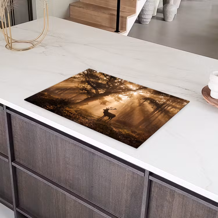 Hert - Bos - Mistig - Natuur - Goud Inductie beschermer vinyl 3mm klein -sfeer8