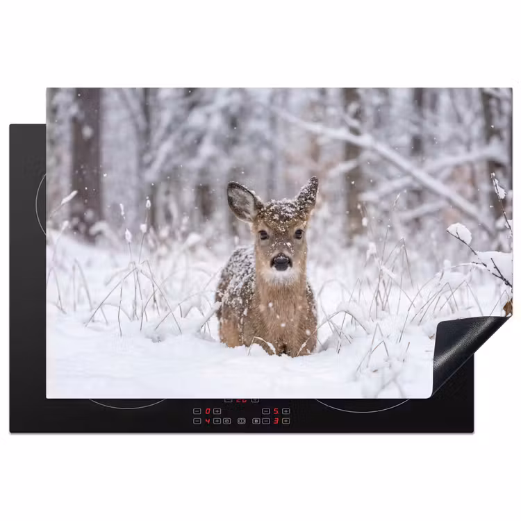 Hert - Sneeuw - Bos - Dieren - Vertederend Inductie beschermer vinyl 3mm klein -3d
