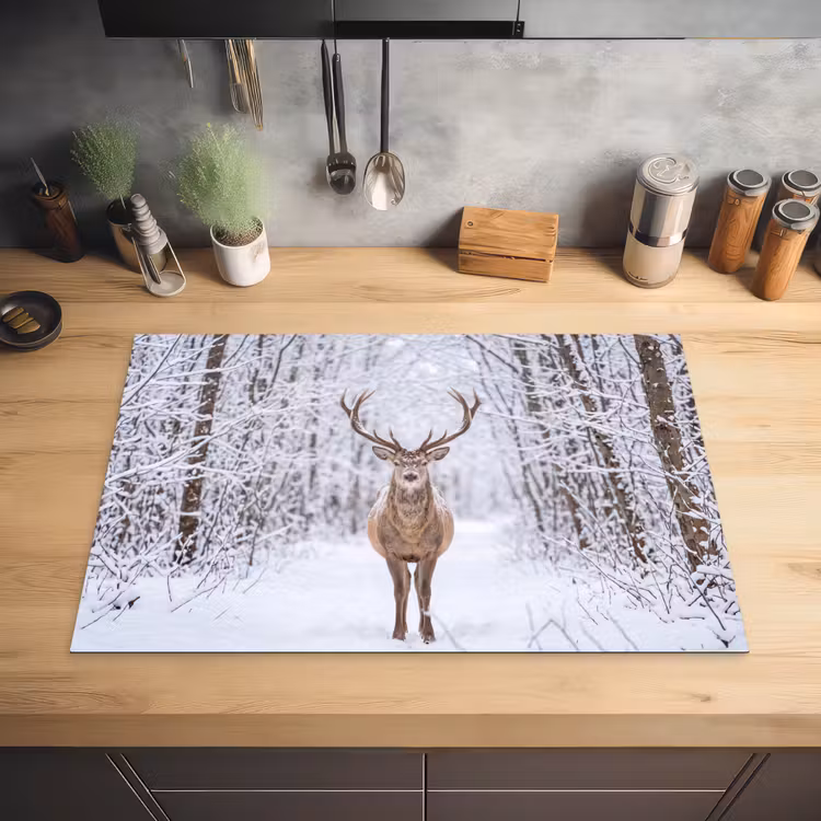 Hert - Winter - Bos - Natuur - Wit Inductie beschermer vinyl 3mm klein -sfeer5