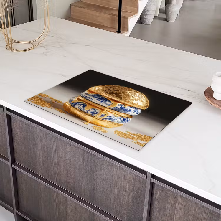 Delftsblauw - Goud - Burger Inductie beschermer vinyl 3mm klein -sfeer8