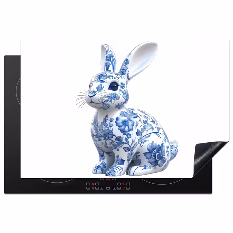 Delftsblauw - Haasje - Wit Inductie beschermer vinyl 3mm klein -3d