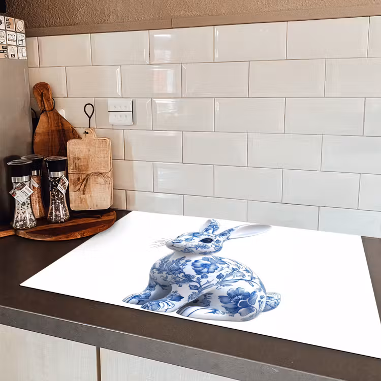 Delftsblauw - Haasje - Wit Inductie beschermer vinyl 3mm klein -sfeer3