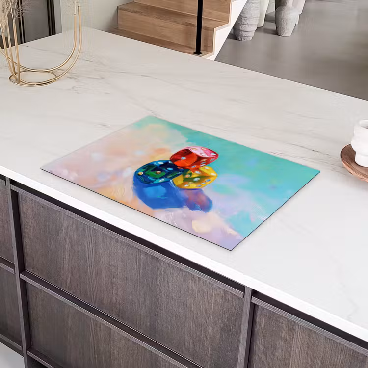 Dobbelstenen - Kleurrijk - Getallen - Stipjes Inductie beschermer vinyl 3mm klein -sfeer8