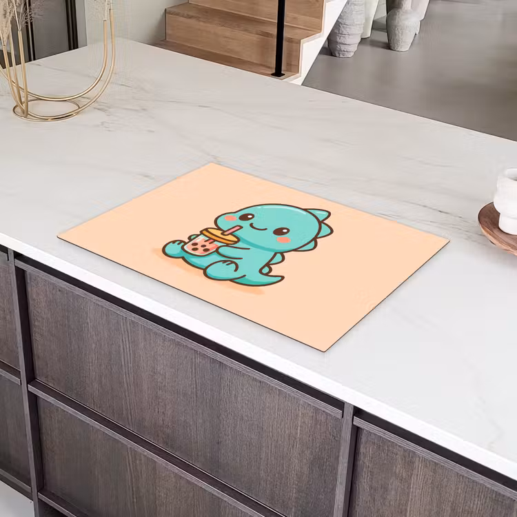 Dino - Boba - kawaii - Oranje Inductie beschermer vinyl 3mm klein -sfeer8