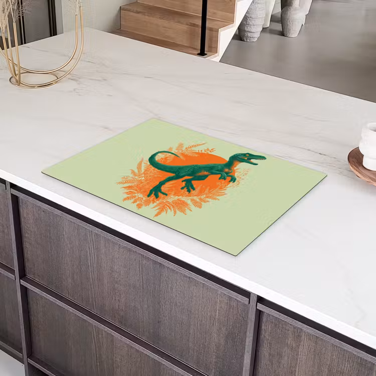 Dinosaurus - Groen - Planten - Cirkel Inductie beschermer vinyl 3mm klein -sfeer8