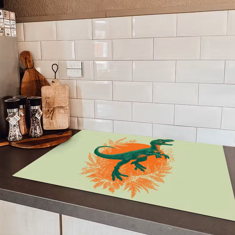 Dinosaurus - Groen - Planten - Cirkel Inductie beschermer vinyl 3mm klein -sfeer3