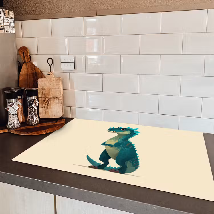 Dinosaurus - Turquoise - Stekels Inductie beschermer vinyl 3mm klein -sfeer3