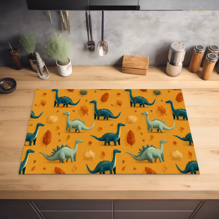Dinosaurussen - Stekels - Herfstbladeren - Bruin Inductie beschermer vinyl 3mm klein -sfeer5
