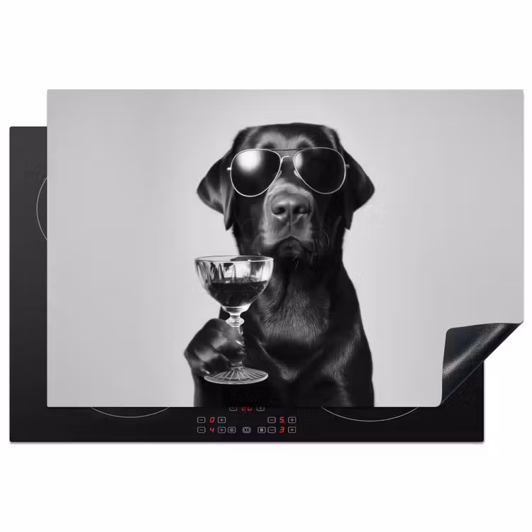 Hond - Zwart - Wijnglas - Zonnebril Inductie beschermer vinyl 3mm klein -3d
