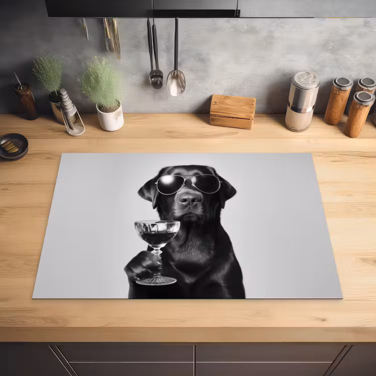 Hond - Zwart - Wijnglas - Zonnebril Inductie beschermer vinyl 3mm klein -sfeer5