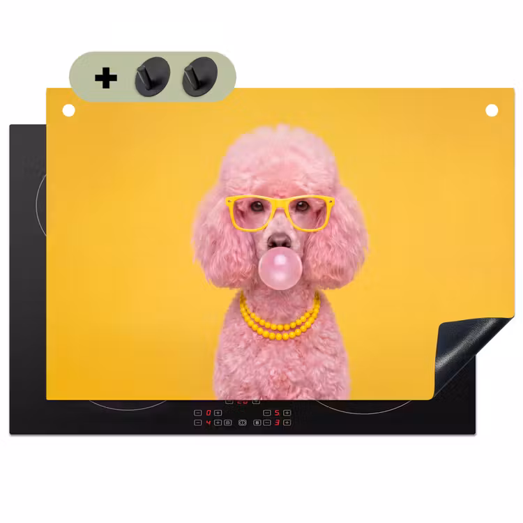 Hond - Kauwgum - Dieren - Modern - Roze Inductie beschemer met haakjes klein -3d