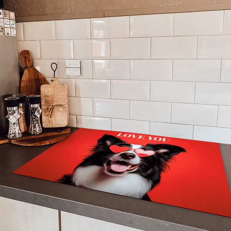 Hond - Hartjesbril - Loveyou - Rood Inductie beschermer vinyl 3mm klein -sfeer3