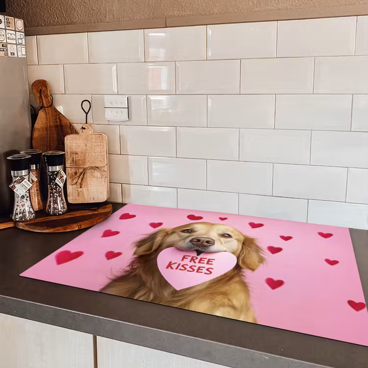 Hond - Kiss- Valentijn - Hartjes Inductie beschermer vinyl 3mm klein -sfeer3