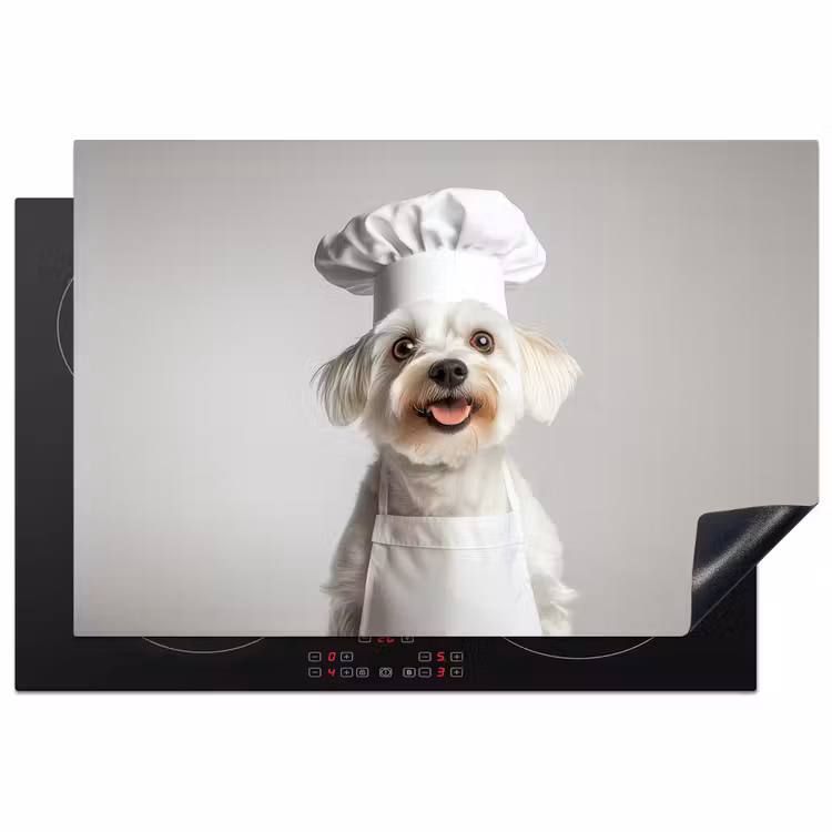 Hond - Wit - Kok Inductie beschermer vinyl 3mm klein -3d