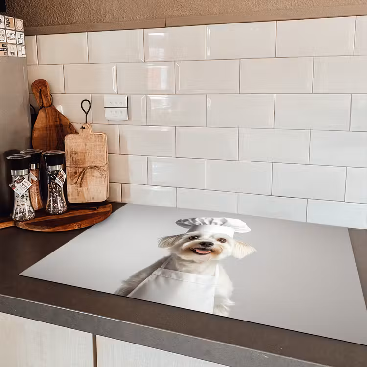 Hond - Wit - Kok Inductie beschermer vinyl 3mm klein -sfeer3