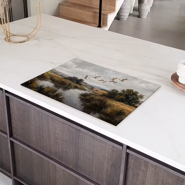 Eenden - Rivier - Landschap - Vlucht - Nostalgisch Inductie beschermer vinyl 3mm klein -sfeer8
