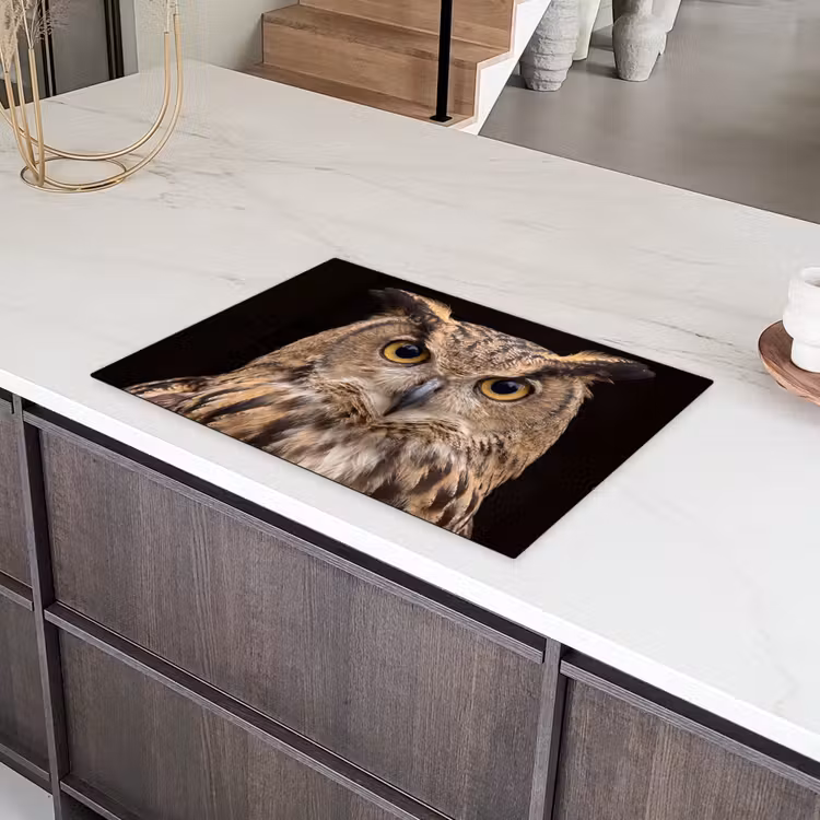 Oehoe - Uil - Portret - Bruin Inductie beschermer vinyl 3mm klein -sfeer8
