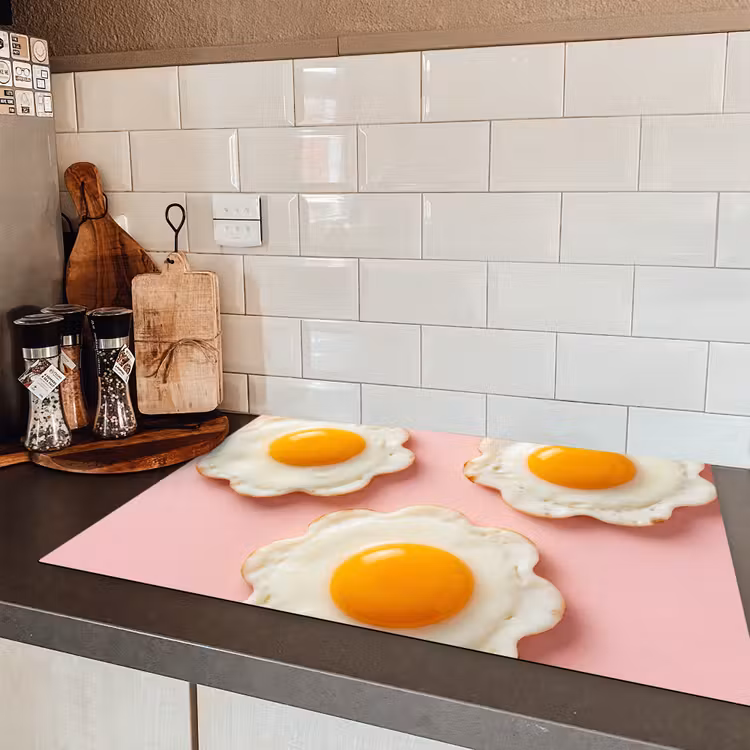 Eieren - Bloem - Roze Inductie beschermer vinyl 3mm klein -sfeer3