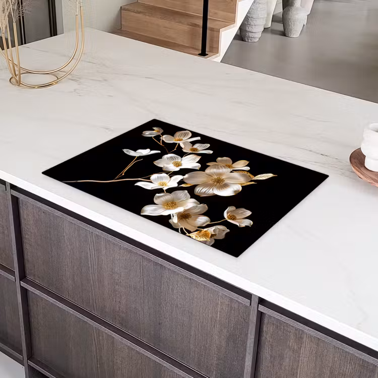 Elegantie in Ivoor en Goud Inductie beschermer vinyl 3mm klein -sfeer8