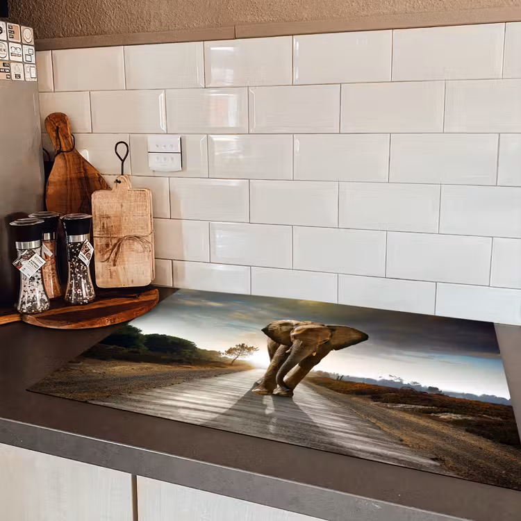 Olifant - Weg - Dieren - Zonsondergang - Landschap Inductie beschermer vinyl 3mm klein -sfeer3