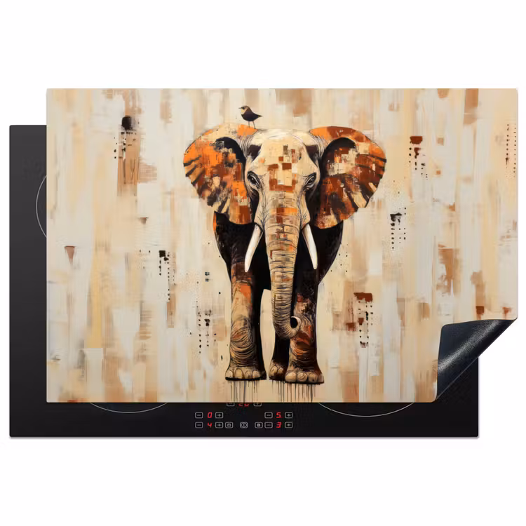 Olifant - Slurf - Mozaïek - Abstract Inductie beschermer vinyl 3mm klein -3d