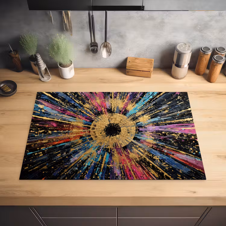 Explosie - Goud - Kleurrijk - Abstract Inductie beschermer vinyl 3mm klein -sfeer5