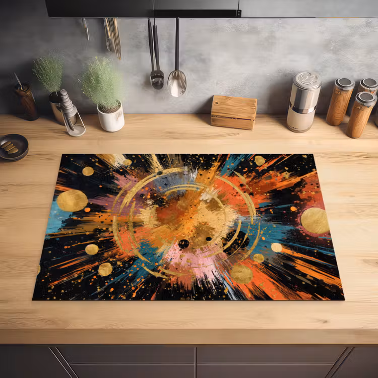 Explosie - Verfstructuur - Goud - Abstract Inductie beschermer vinyl 3mm klein -sfeer5