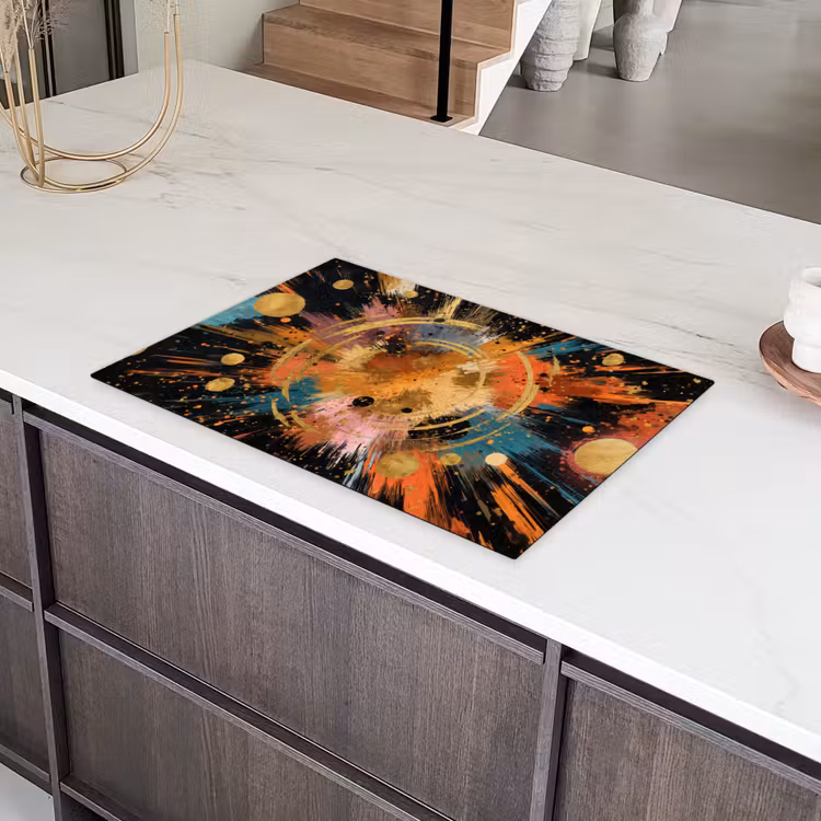 Explosie - Verfstructuur - Goud - Abstract Inductie beschermer vinyl 3mm klein -sfeer8