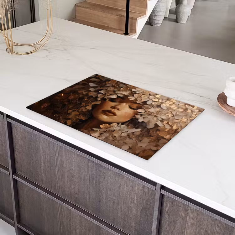 Gezicht - Vrouwe - Bladeren - Penseelstreken Inductie beschermer vinyl 3mm klein -sfeer8