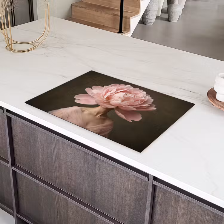 Gezicht - Roos - Roze Inductie beschermer vinyl 3mm klein -sfeer8