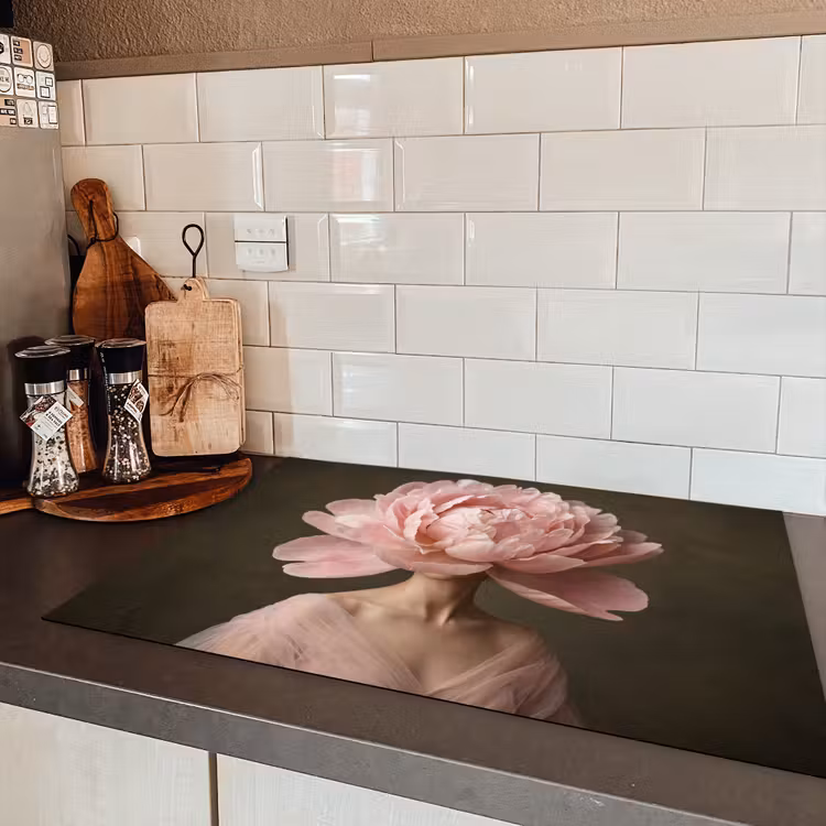Gezicht - Roos - Roze Inductie beschermer vinyl 3mm klein -sfeer3