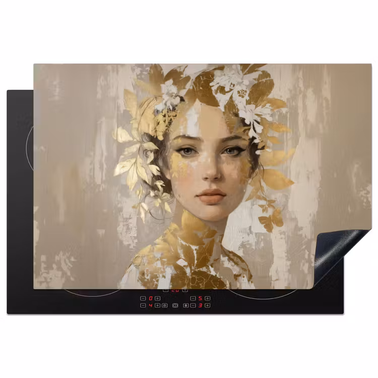 Gezicht - Vrouw - Bladeren - Goud Inductie beschermer vinyl 3mm klein -3d