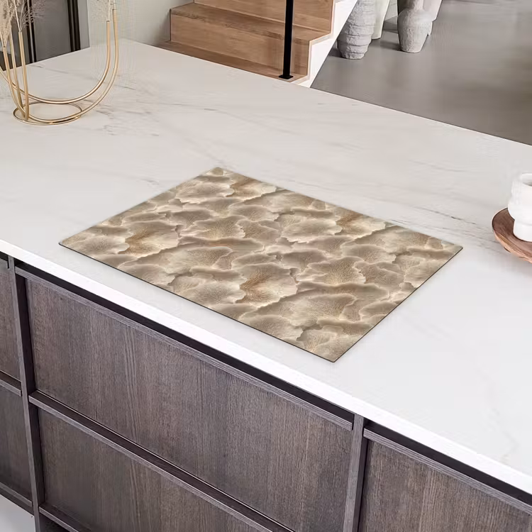 Waaierstructuren - Beige - Vezeltextuur Inductie beschermer vinyl 3mm klein 276 -sfeer8