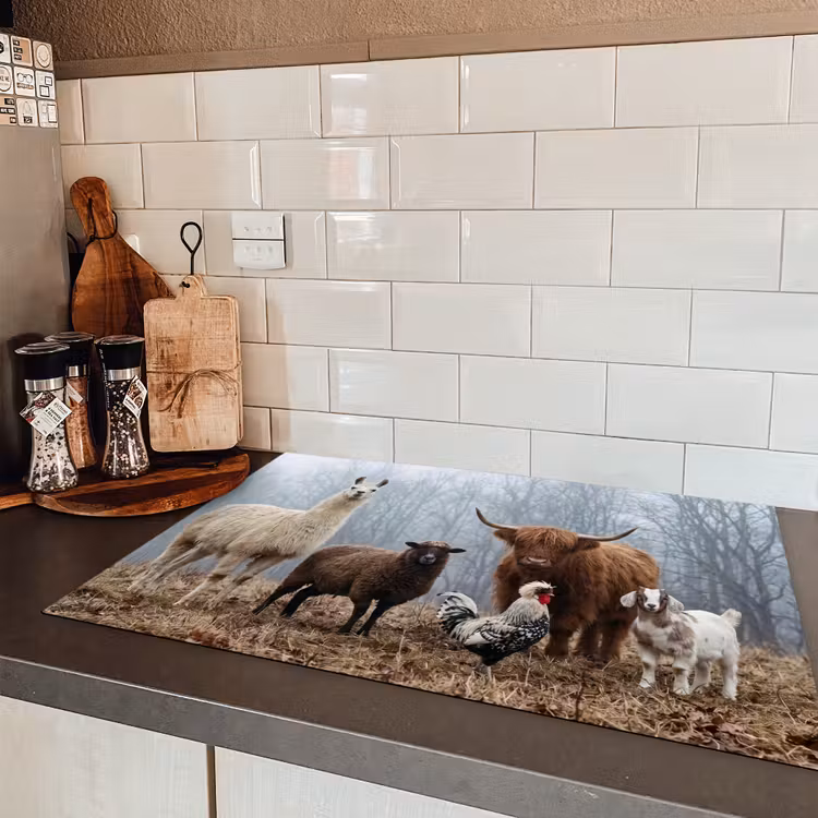 Boerderijdieren - Groep - Mist - Natuur - Rustiek Inductie beschermer vinyl 3mm klein -sfeer3