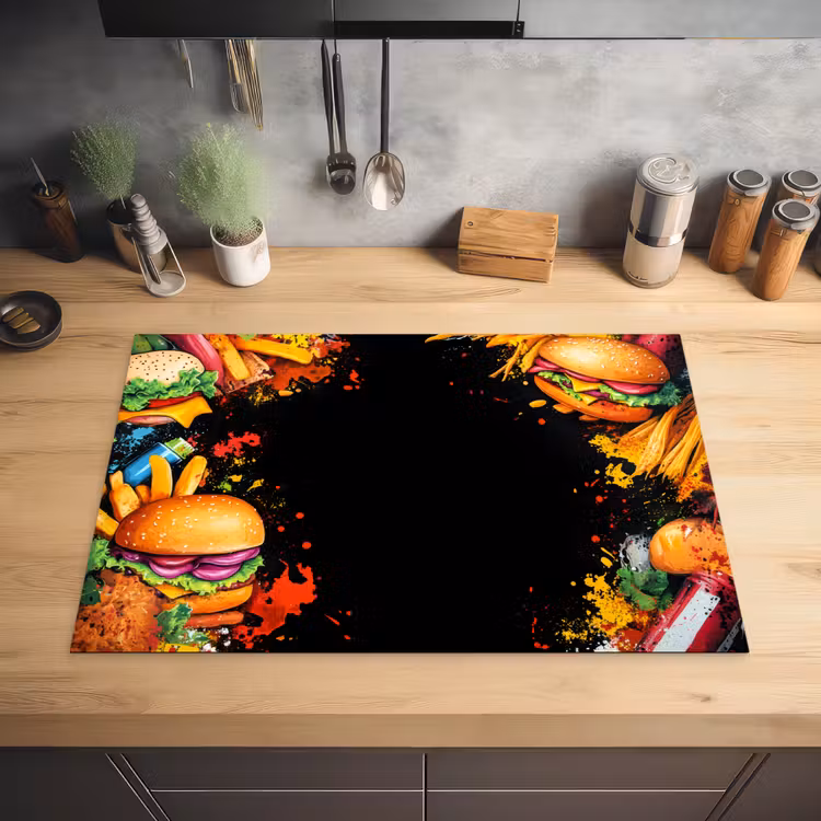 Fastfood - Graffiti - Hamburger - Eten - Modern Inductie beschermer vinyl 3mm klein -sfeer5