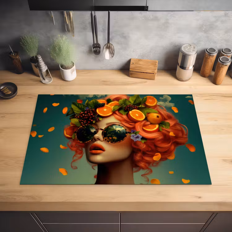 Vrouw - Sinaasappel - Bessen - Oranje Inductie beschermer vinyl 3mm klein -sfeer5