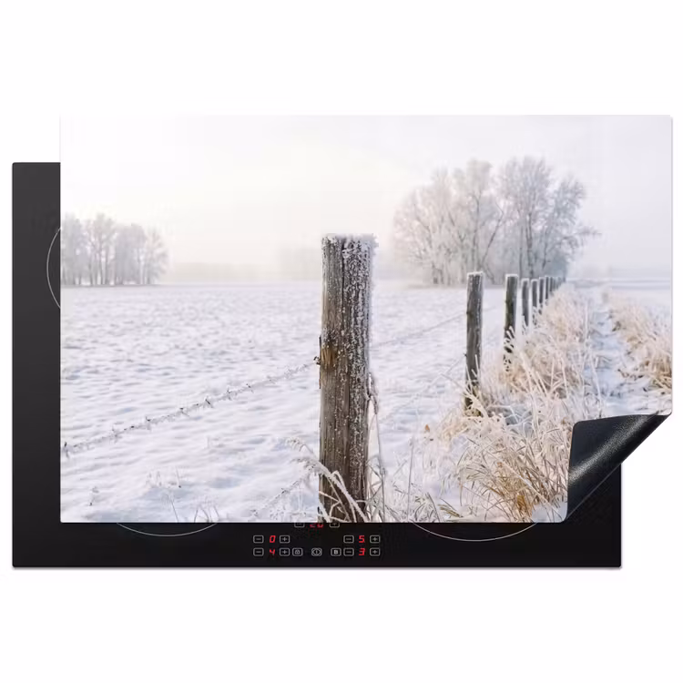 Hek - Sneeuw - Mist - Platteland - Nostalgisch Inductie beschermer vinyl 3mm klein -3d