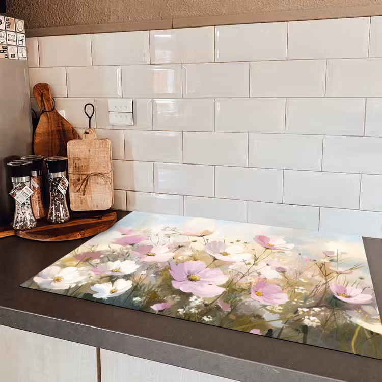 Bloemenveld - Lichte tinten - Geschilderd Inductie beschermer vinyl 3mm klein -sfeer3
