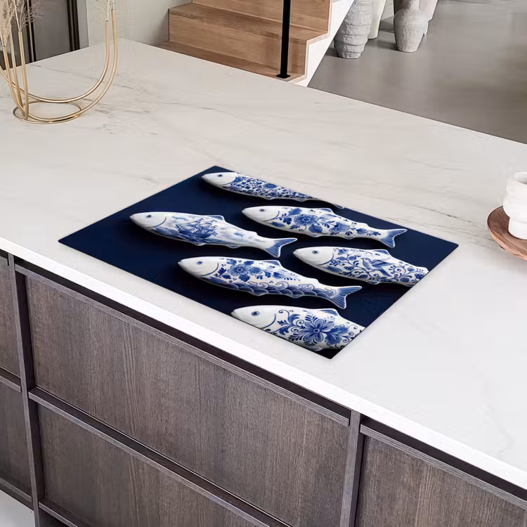 Vissen - Delfts - Blauw - Keramiek Inductie beschermer vinyl 3mm klein -sfeer8
