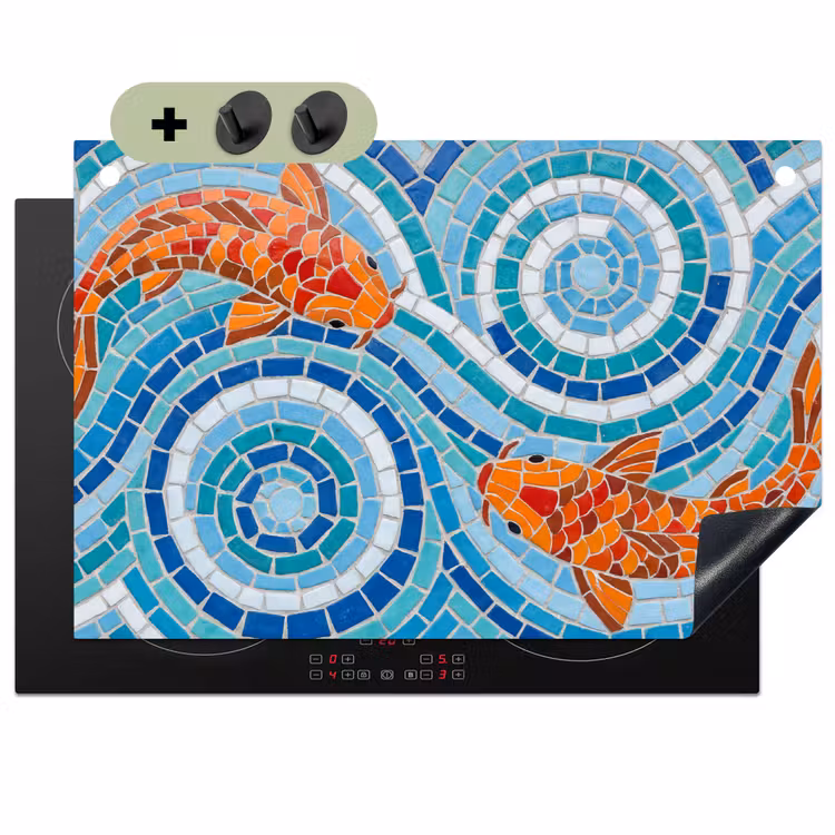 Vis - Mozaïek - Water - Decoratief - Blauw Inductie beschemer met haakjes klein -3d